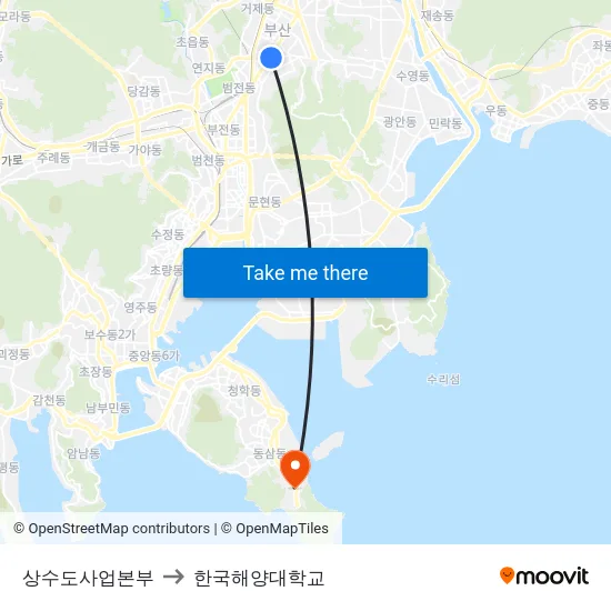 상수도사업본부 to 한국해양대학교 map