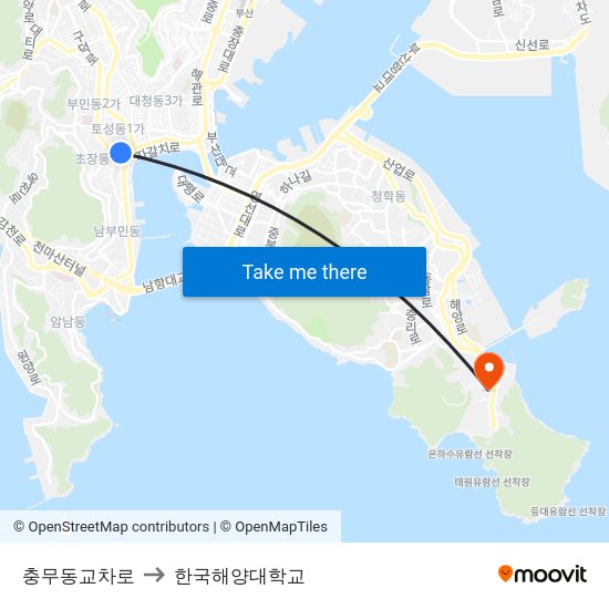 충무동교차로 to 한국해양대학교 map
