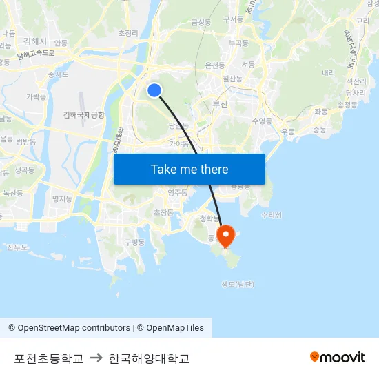 포천초등학교 to 한국해양대학교 map