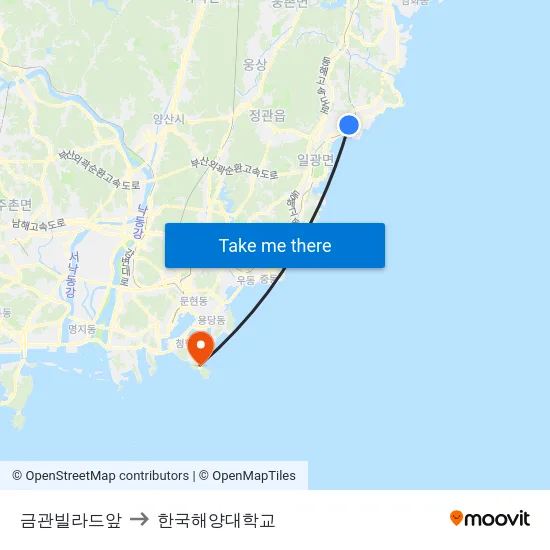 금관빌라드앞 to 한국해양대학교 map