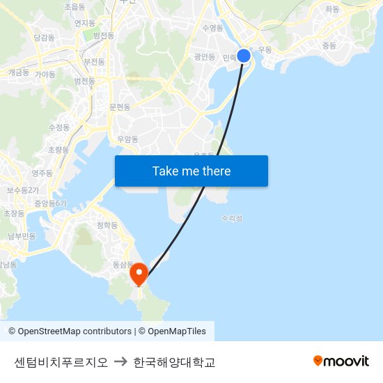 센텀비치푸르지오 to 한국해양대학교 map