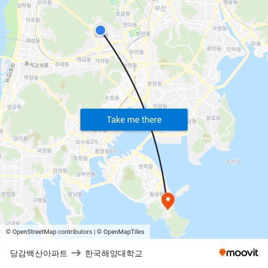 당감백산아파트 to 한국해양대학교 map