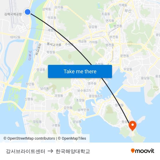 강서브라이트센터 to 한국해양대학교 map