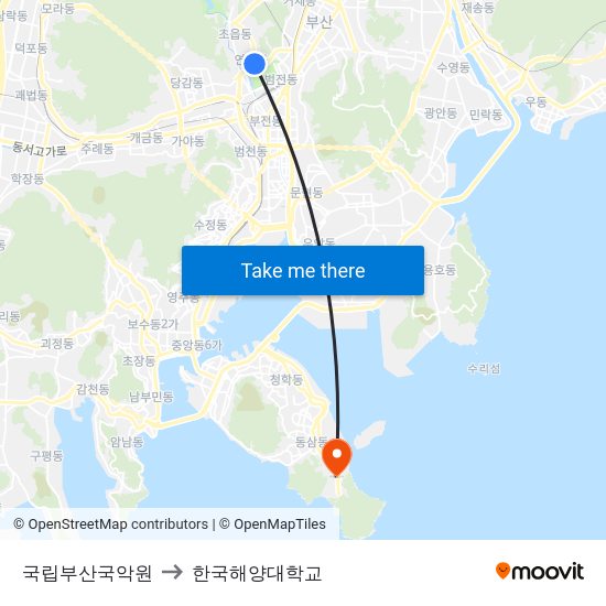 국립부산국악원 to 한국해양대학교 map