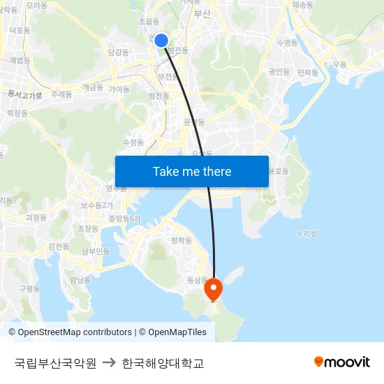 국립부산국악원 to 한국해양대학교 map