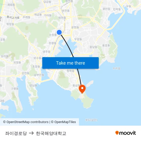 좌이경로당 to 한국해양대학교 map