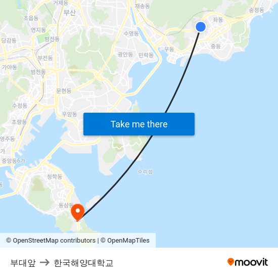 부대앞 to 한국해양대학교 map