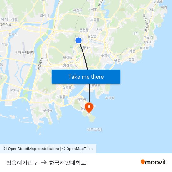 쌍용예가입구 to 한국해양대학교 map