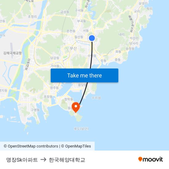 명장Sk아파트 to 한국해양대학교 map