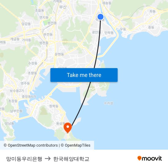 망미동우리은행 to 한국해양대학교 map