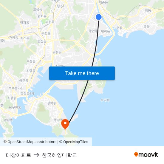태창아파트 to 한국해양대학교 map