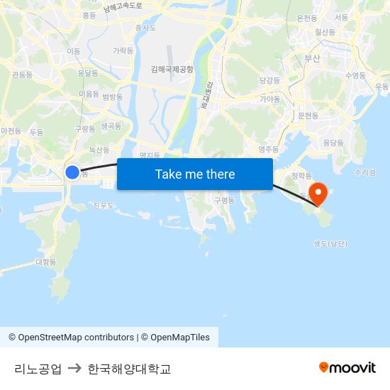 리노공업 to 한국해양대학교 map