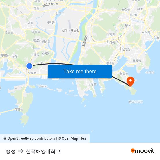 송정 to 한국해양대학교 map