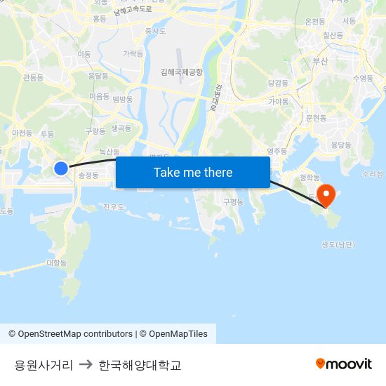 용원사거리 to 한국해양대학교 map