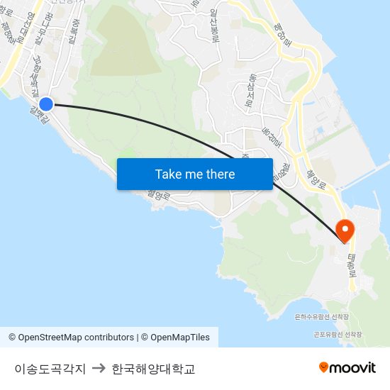 이송도곡각지 to 한국해양대학교 map