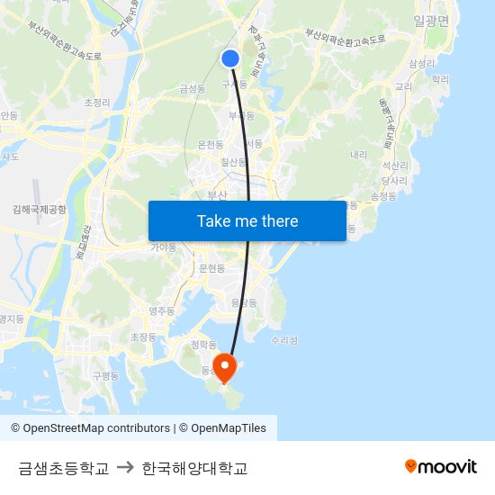 금샘초등학교 to 한국해양대학교 map