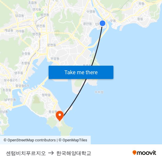 센텀비치푸르지오 to 한국해양대학교 map