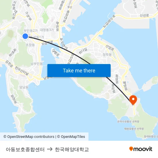 아동보호종합센터 to 한국해양대학교 map