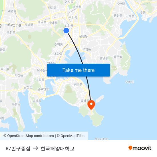 87번구종점 to 한국해양대학교 map