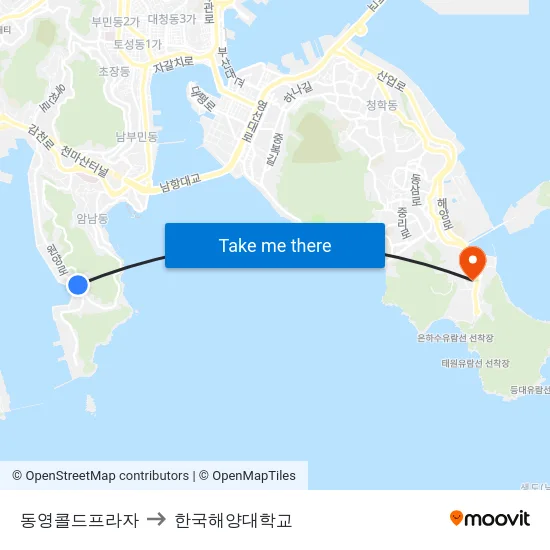 동영콜드프라자 to 한국해양대학교 map