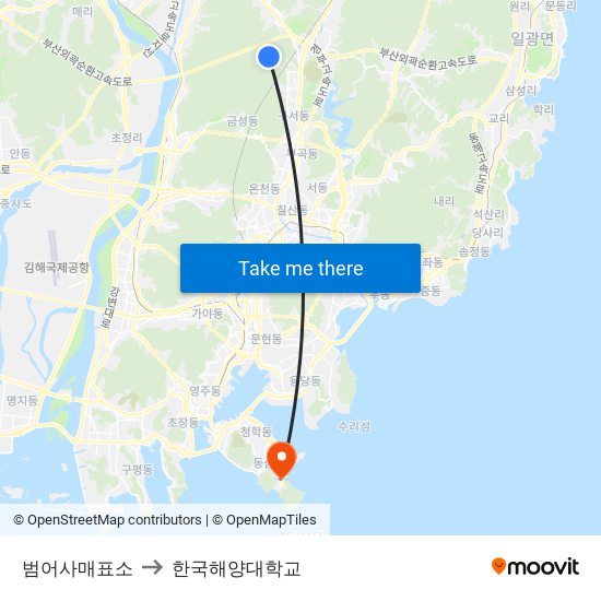 범어사매표소 to 한국해양대학교 map