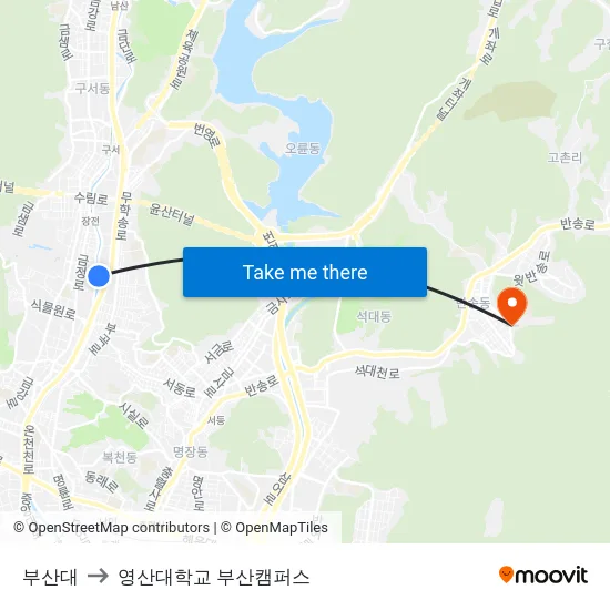 부산대 to 영산대학교 부산캠퍼스 map