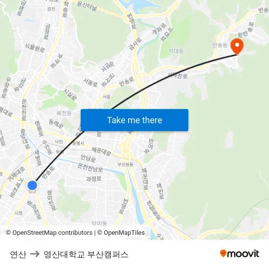 연산 to 영산대학교 부산캠퍼스 map