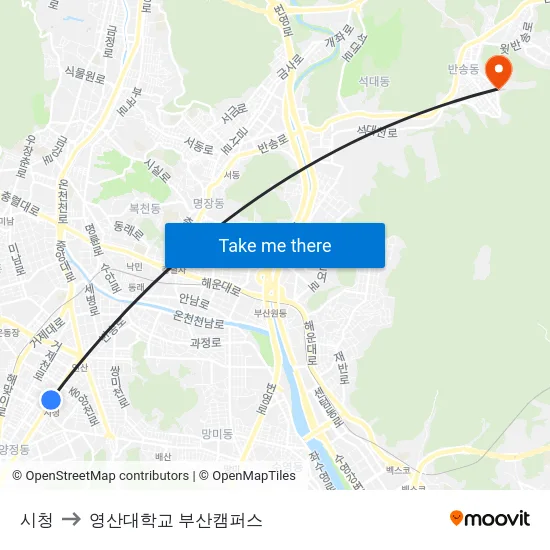 시청 to 영산대학교 부산캠퍼스 map