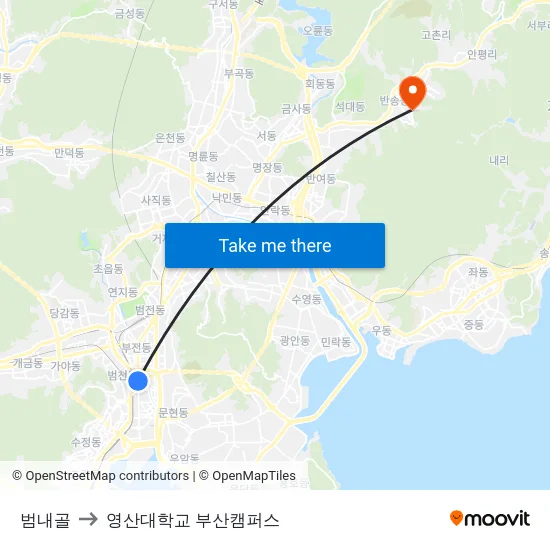 범내골 to 영산대학교 부산캠퍼스 map