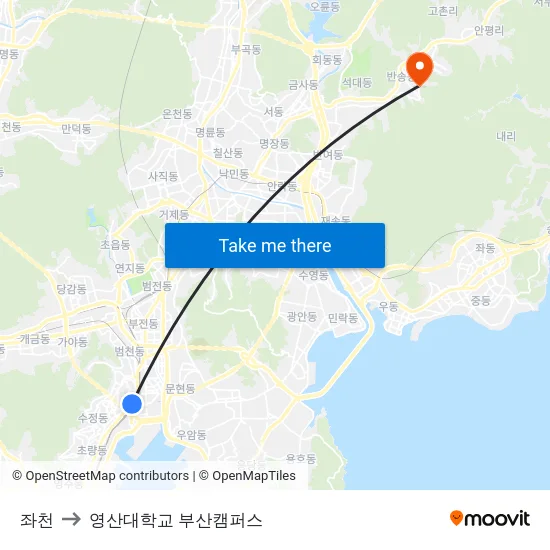 좌천 to 영산대학교 부산캠퍼스 map