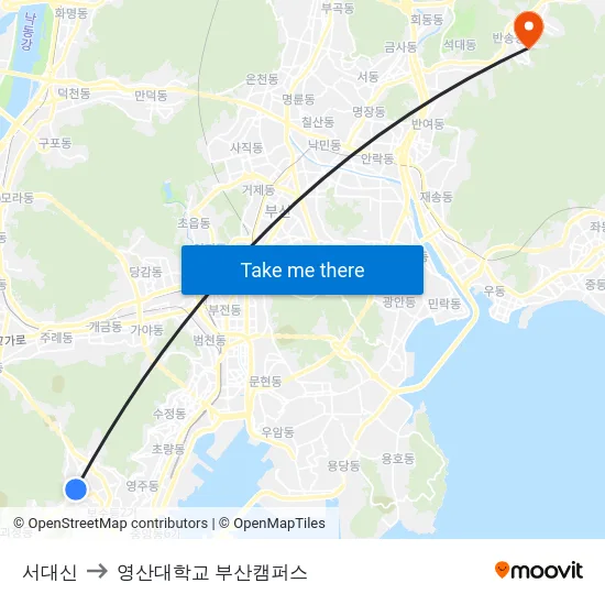 서대신 to 영산대학교 부산캠퍼스 map