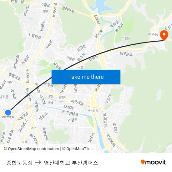 종합운동장 to 영산대학교 부산캠퍼스 map