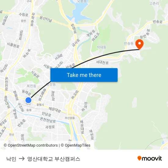 낙민 to 영산대학교 부산캠퍼스 map