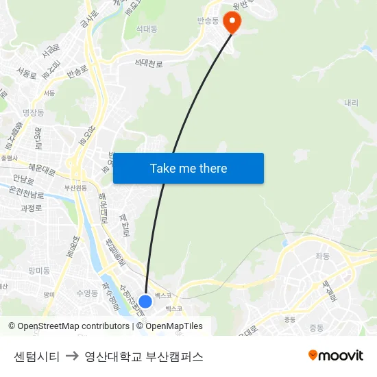센텀시티 to 영산대학교 부산캠퍼스 map
