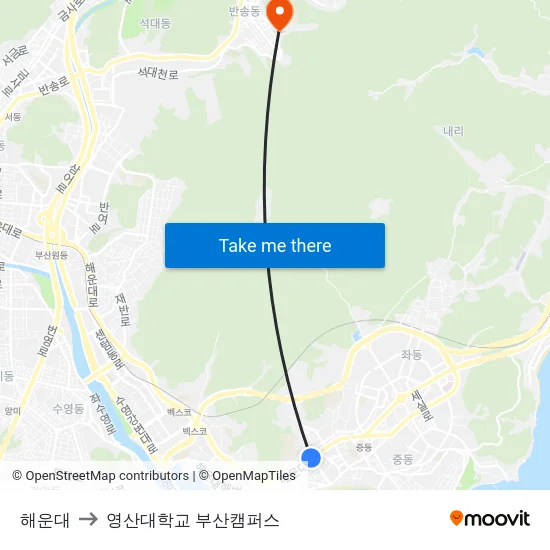 해운대 to 영산대학교 부산캠퍼스 map