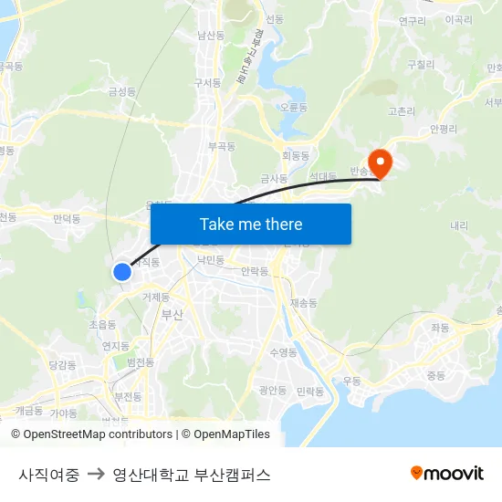 사직여중 to 영산대학교 부산캠퍼스 map