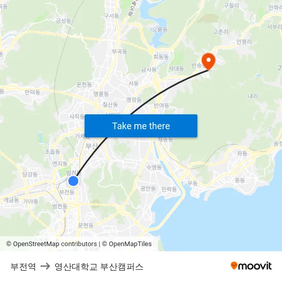 부전역 to 영산대학교 부산캠퍼스 map