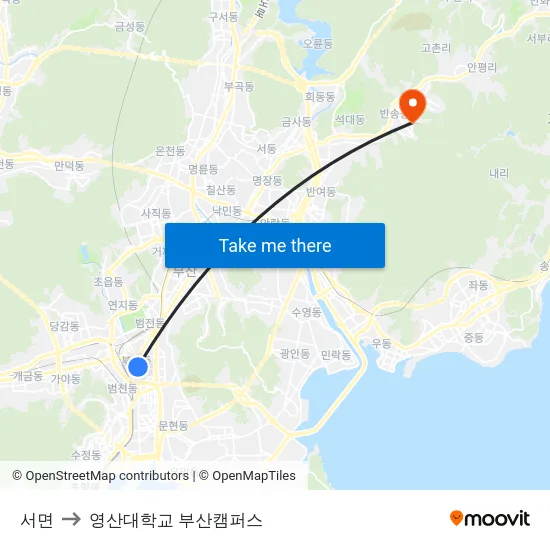 서면 to 영산대학교 부산캠퍼스 map