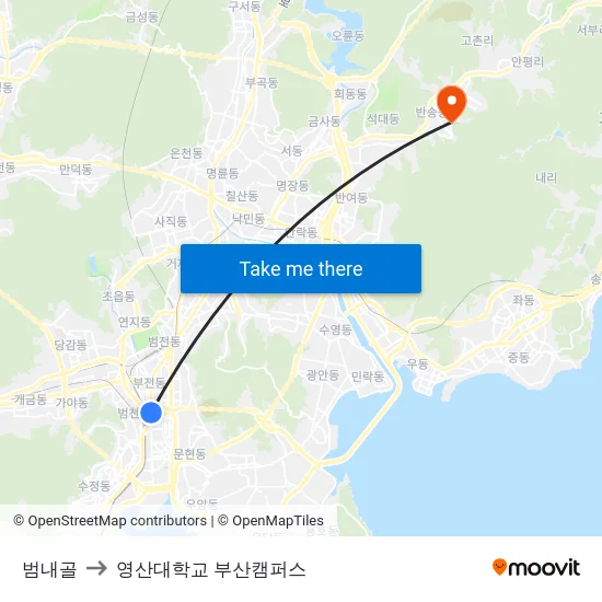 범내골 to 영산대학교 부산캠퍼스 map