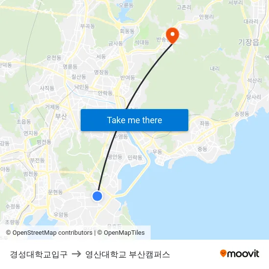 경성대학교입구 to 영산대학교 부산캠퍼스 map