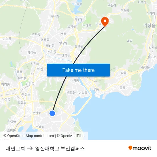 대연교회 to 영산대학교 부산캠퍼스 map