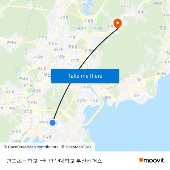 연포초등학교 to 영산대학교 부산캠퍼스 map