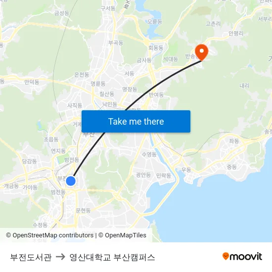 부전도서관 to 영산대학교 부산캠퍼스 map