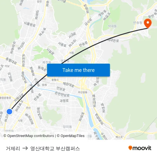 거제리 to 영산대학교 부산캠퍼스 map
