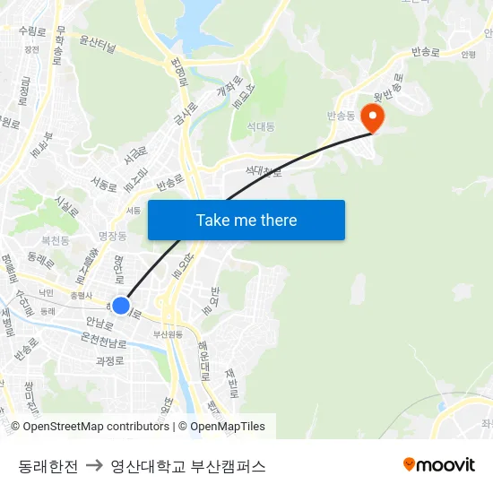 동래한전 to 영산대학교 부산캠퍼스 map