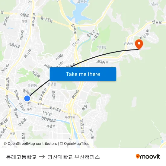 동래고등학교 to 영산대학교 부산캠퍼스 map