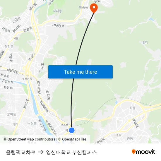 올림픽교차로 to 영산대학교 부산캠퍼스 map