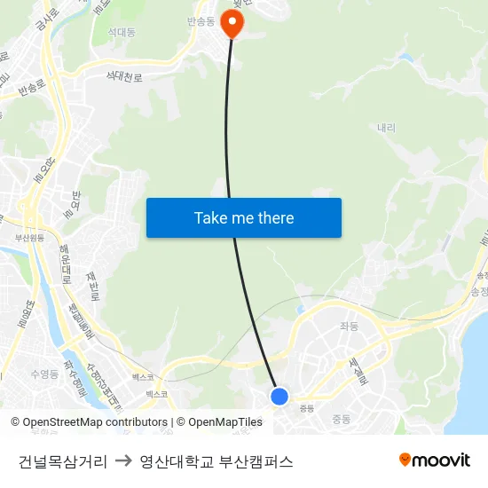 건널목삼거리 to 영산대학교 부산캠퍼스 map