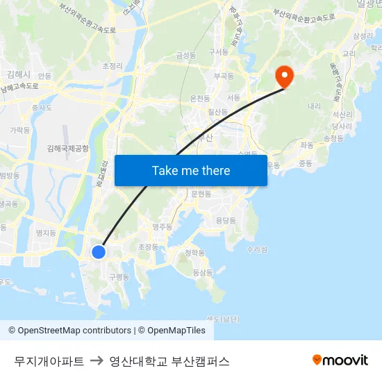 무지개아파트 to 영산대학교 부산캠퍼스 map