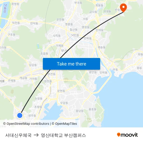 서대신우체국 to 영산대학교 부산캠퍼스 map
